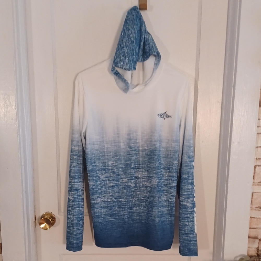 Blue Fishing Hoodie Mens Size Small Fish Vibe Sun Protection Shirt